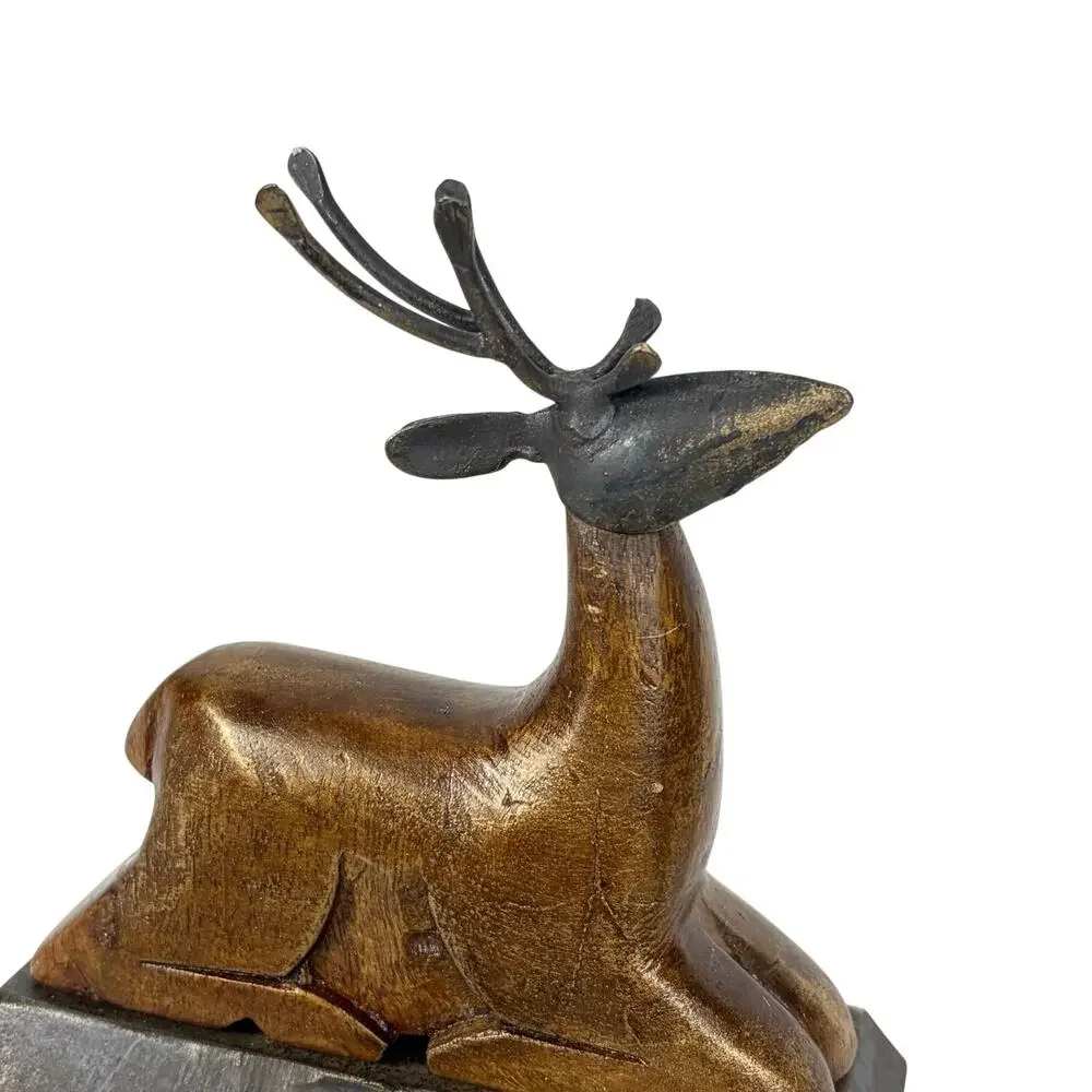 Pier 1 Imports Reindeer Christmas Stocking Hanger Holder Wood Metal Holiday Deer
